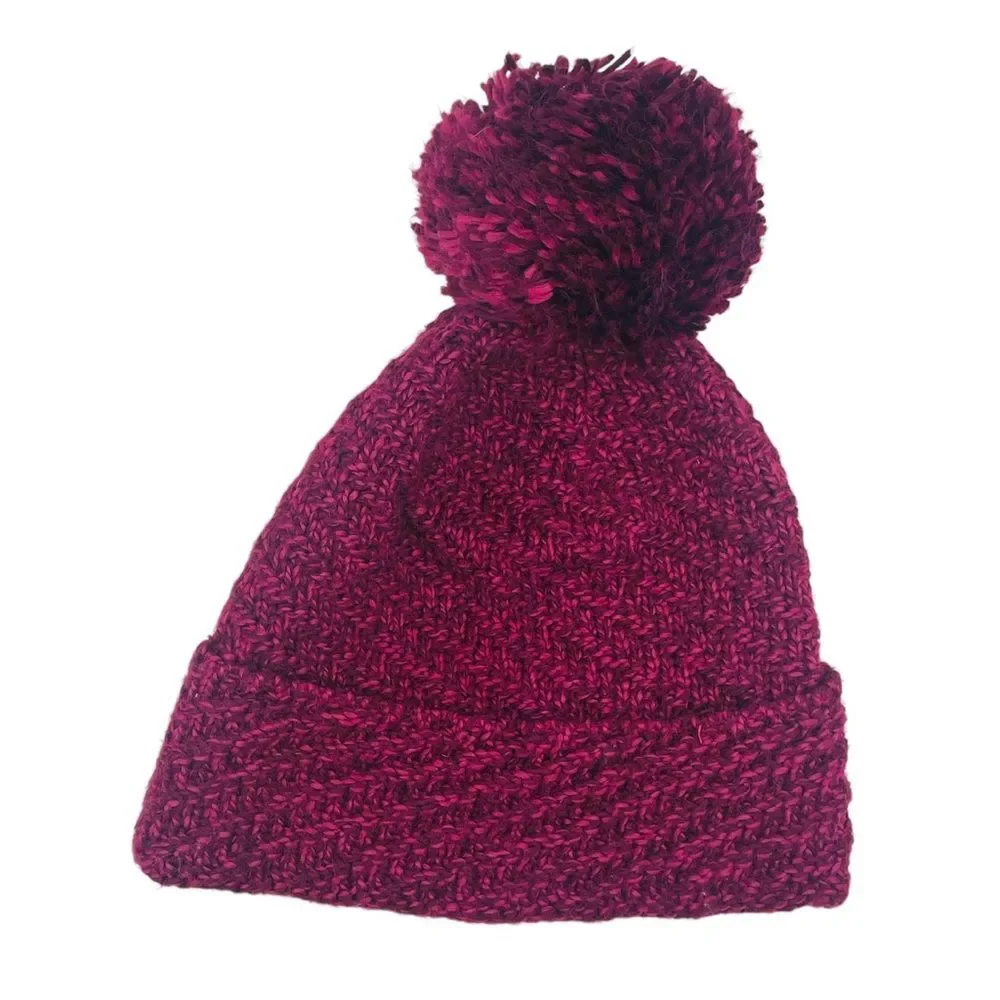 Columbia Cable Knit Adult Maroon Beanie Pom Pom